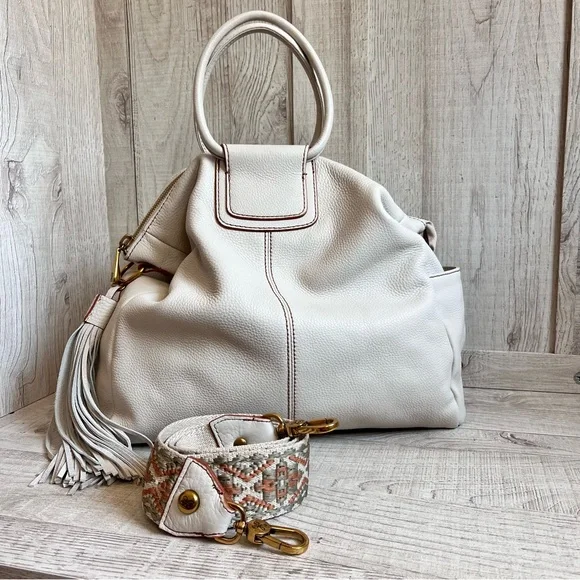 Hobo Sheila Large Satchel W Guitar Strap In Powder White - Picture 2 of 16